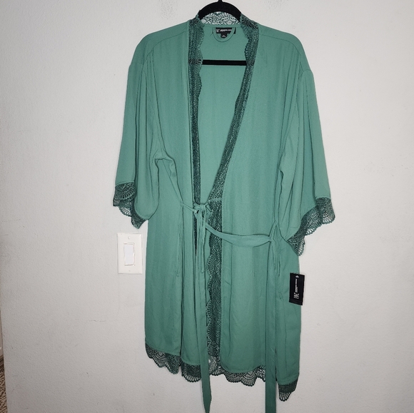NWT Macy's I.N.C. International Concepts Green Lace Trim Short Robe XL - Picture 14 of 14